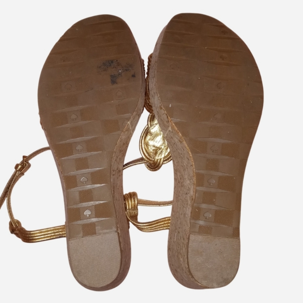 Kate Spade Metallic Gold Braided Wedge Sandals - Picture 7 of 7